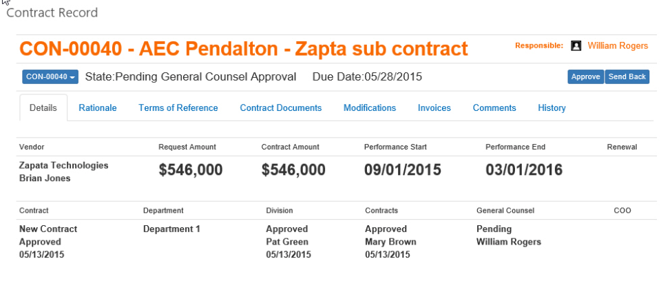 screenshot of R3 Contract Management